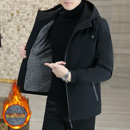 Tulan Hangzhou Italian French Windbreaker Men's 2025 Autumn and Winter New Jacket Men's Winter Trendy Velvet Jacket for Men's Casual Sports Household Black 2208 Style Velvet M 80-105Jin Jin is equal to 0.5 kg