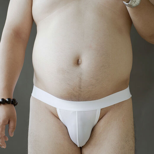 Men's Ice Silk Double Thongs Sexy Transparent Thong Underwear Showing Buttocks and Empty Back Briefs Fat Bear Plus Fat Plus Size White L Recommendation 140-170Jin Jin is equal to 0.5 kg