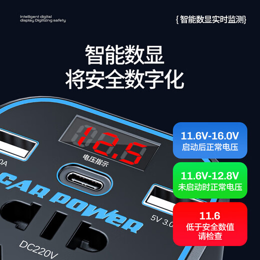 Car inverter 12V24V to 220V car charger power converter cigarette lighter fast charging plug socket 12V24V universal + digital display voltage