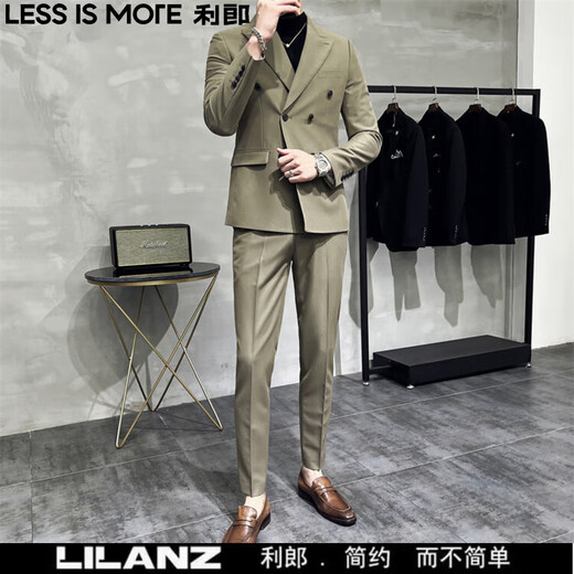 LESS IS MORE Autumn and Winter Korean Slim Suit Suit Two-piece Men's Casual Light Mature Style Men's Small Suit Handsome Jacket Trendy Black XL