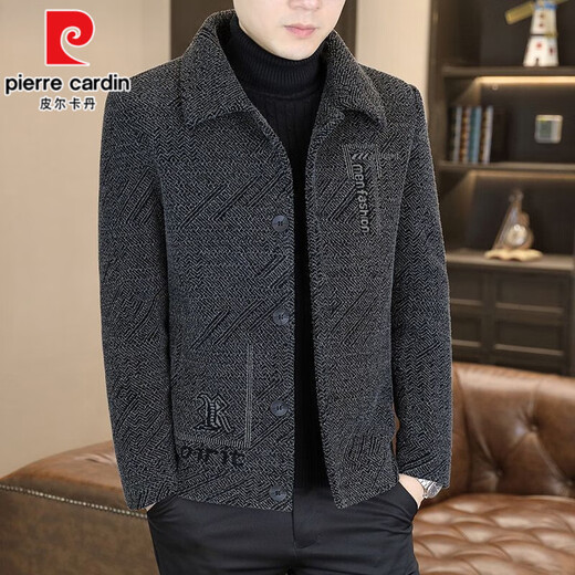 Pierre Cardin autumn and winter velvet thickening 2025 new men's coat casual woolen short coat high-end jacket 2529 light gray (poly velvet warm) L (105-120Jin Jin equals 0.5 kg)