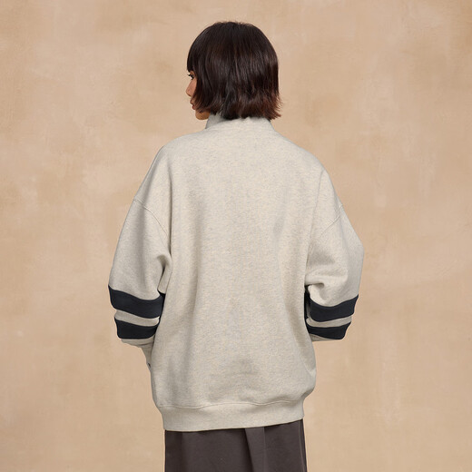 Champion brand direct sales 25 new autumn and winter sports trendy casual half-zip plus velvet men's sweatshirt star same style oatmeal color M