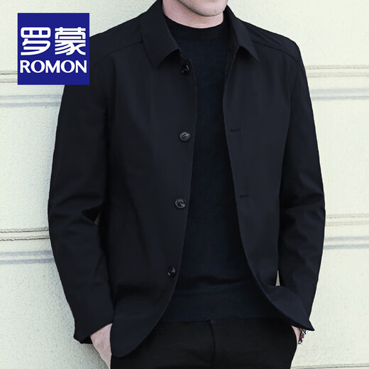 ROMON high-end light luxury lapel jacket men's middle-aged business casual jacket men's spring and autumn executive jacket dad wear regular button style-0501 black XL /180 size