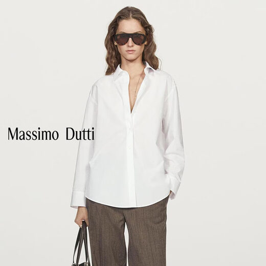 Massimo Dutti Autumn and Winter New Products 2025 Women's Clothing Classic and versatile basic high-intelligence pure cotton long-sleeved shirt 05137887 White S (170/88A)