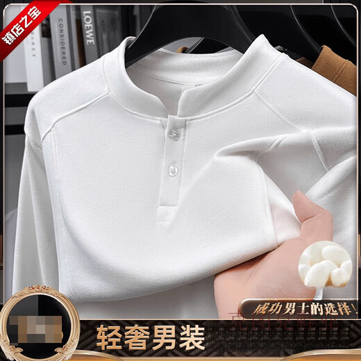 Ketuke Laicai Clothing Store Men's Long-sleeved Sweatshirt Autumn and Winter New Henley Collar German Velvet Bottoming Shirt Fashionable and Versatile Men's Clothing Black M (Recommended weight 100-120 Jin Jin equals 0.5 kg)