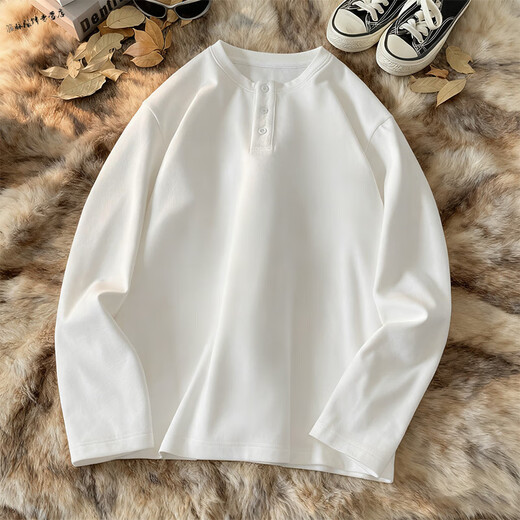 Yuexiang Henry collar T-shirt German velvet bottoming shirt men's winter trendy brand cleanfit loose casual versatile inner top men white S