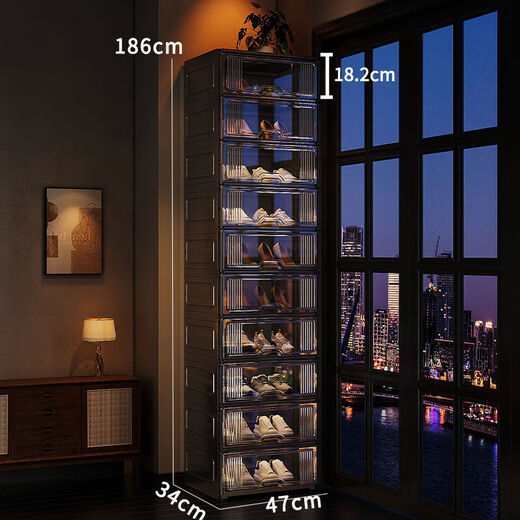 Yusenyi shoe cabinet storage cabinet integrated wall-mounted transparent shoe box home indoor good-looking multi-layer door door shoe rack full hard extra thick widened 1 column 10 layers - holds 20 pairs of large size shoes