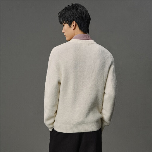 GIORDANO CONCEPTS 2025 autumn and winter new long-sleeved sweater men's wool blended textile label retro Henry collar sweater 12055608 02 off-white S
