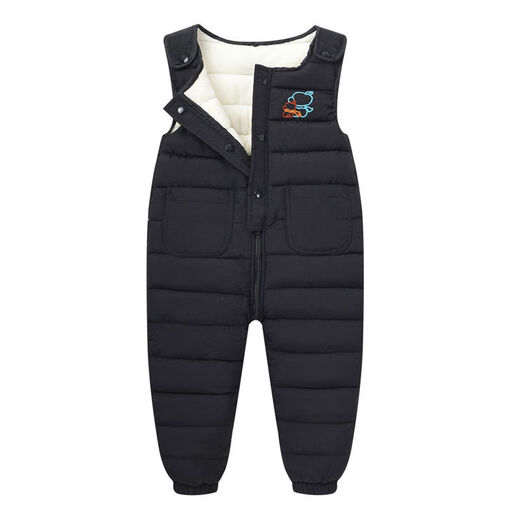 Children's clothing for men, women, and middle-aged infants, down cotton quilted overalls, children's velvet thickened warm cotton jumpsuits, black, 80cm, size 80, suitable for 1-2 year old babies