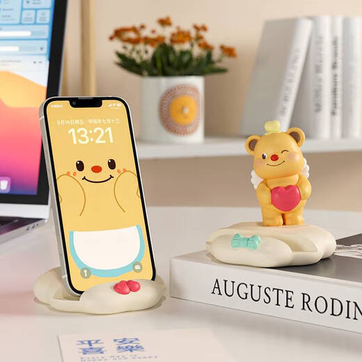 咏幻奶油小熊手机架可爱创意办公室工位好物桌面装饰摆饰生日小礼物 【坐姿比心】奶油小熊手机架