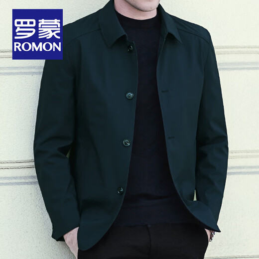 ROMON high-end light luxury lapel jacket men's middle-aged business casual jacket men's spring and autumn executive jacket dad wear regular button style-0501 black XL /180 size