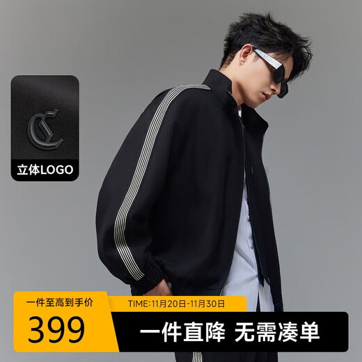 CABBEEN imitation wool twill TR jacket men's sleeves with webbing business sports winter stand-up collar long-sleeved jacket