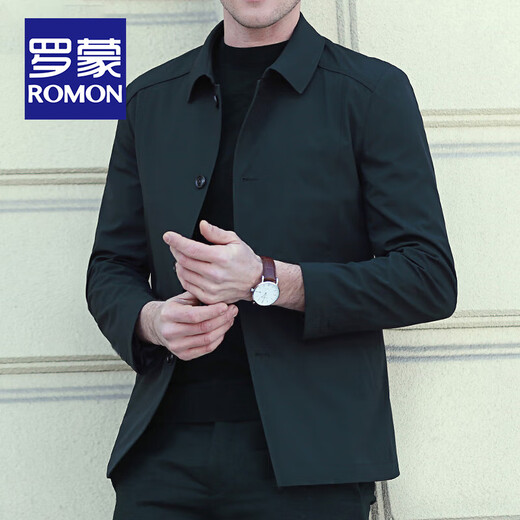 ROMON high-end light luxury lapel jacket men's middle-aged business casual jacket men's spring and autumn executive jacket dad wear regular button style-0501 black XL /180 size