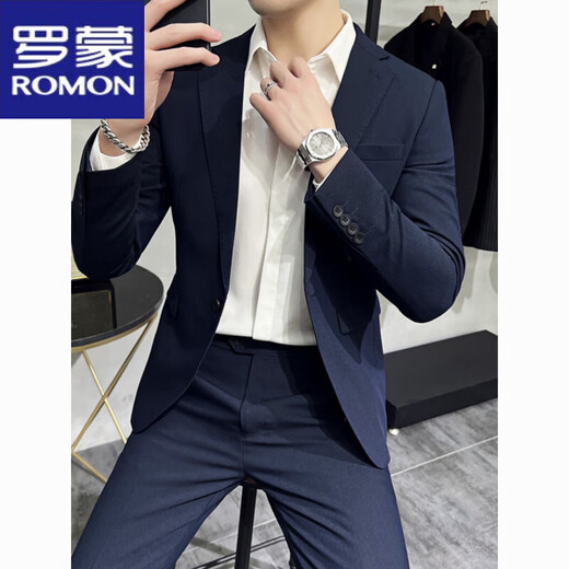 ROMON men's suit jacket, high-end, handsome, Korean version, slim fit, British yuppie business casual groom's suit, trendy dark green suit + vest + pants, two buckles M 100-115 Jin Jin is equal to 0.5 kg