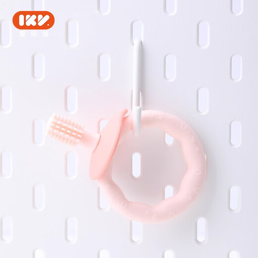 IKV donut teether baby silicone teether can be boiled and chewed softly for babies 0-6-12 months pink + storage box