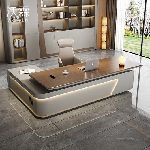 High-end E0 level boss desk light luxury desk modern president desk office boss chairman voice control light strip 2.0 meter boss desk-single cabinet