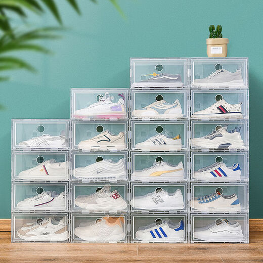 Pack of 20 thickened shoe box storage box, transparent drawer-type shoe artifact, space-saving plastic shoe cabinet, pull-out type 0x0x0cm, hard back cover with stronger load-bearing capacity, 46 points, 5 yards, transparent squares, 18 pieces in total