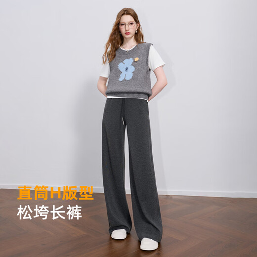Sancai 2025 new winter high-waisted casual pants, glutinous rice velvet straight pants and velvet warm trousers M