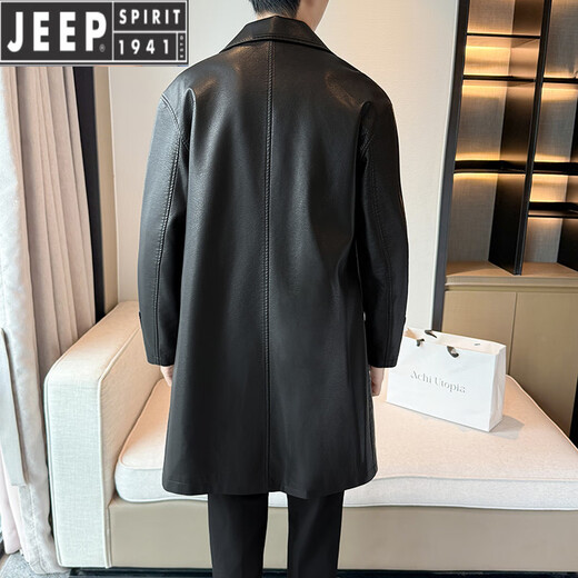 JEEP SPIRIT2025 Spring and Autumn New Old Money Style Men's Leather Jacket Black L