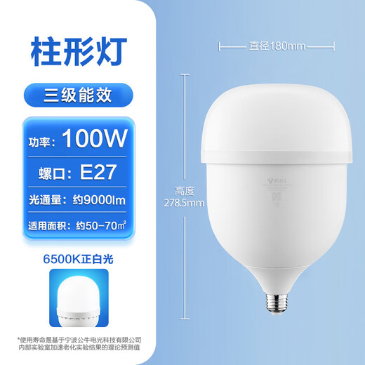 Bull (BULL) LED bulb high-bright column lamp factory workshop supermarket canteen 100W bulb white light 6500K-MQ-C100A-AS-E27 screw mouth