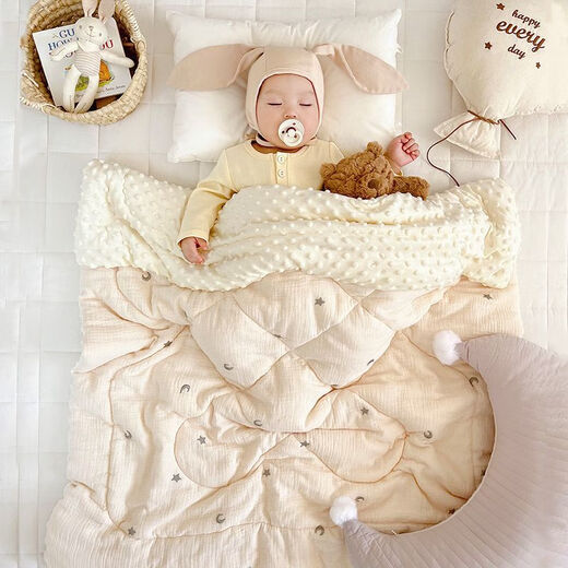 Yunduo Newborn Baby Spring and Autumn Cover Blanket Children's Air Conditioning Quilt Kindergarten Quilt Autumn and Winter Quilt Soothing Beanie Velvet Blanket Bear Head Embroidered Beanie Quilt 10-20 degrees 120x150cm