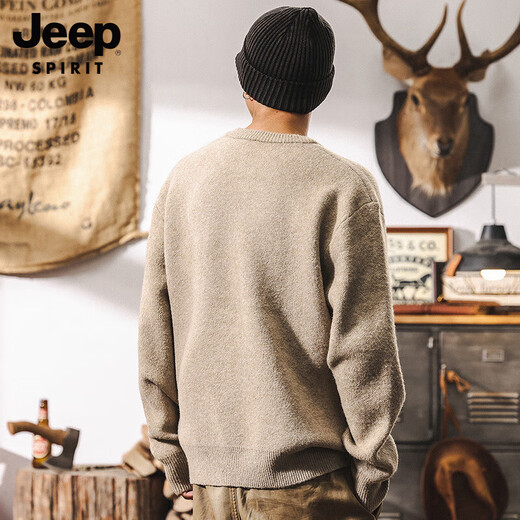 JEEP SPIRIT high-end American retro sweater men's winter new Henry collar 630g heavyweight thickened sheep wool sweater men's khaki 630g heavyweight XL suitable for 145-160Jin Jin equals 0.5 kg