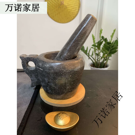 Shandong Lao Li pure handmade caviar stone garlic mortar stone mortar household tamper jar grinder collection town house garlic mortar 7.5 cm