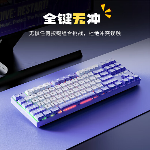 黑爵（AJAZZ）AK870MC客制化机械键盘 支持全键热插拔混彩灯光办公/游戏键盘HJ13A 红轴紫白 混彩