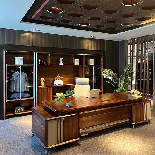 Solid wood executive desk new Chinese style ebony wood CEO boss desk high-end modern minimalist office furniture 2.2 meters office desk (ebony wood)