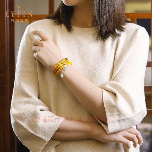 La Yun Feiyin Natural Beeswax Bracelet Women's Multiple Circles Chicken Oil Yellow Bracelet Full of Honey Old Honey Amber High-end Temperament Accessories Hand Accessories Multiple Circles Full of dense Beeswax Bracelets
