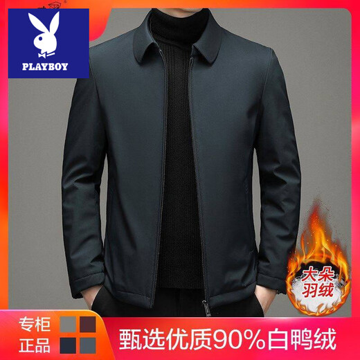 Playboy Hong Kong brand down jacket jacket for middle-aged and elderly men, loose coat, white duck down, removable inner liner for men, zipper style, navy blue, inner liner not removable, BF35 M 170 Recommended 100-120 Jin Jin equals 0.5 kg