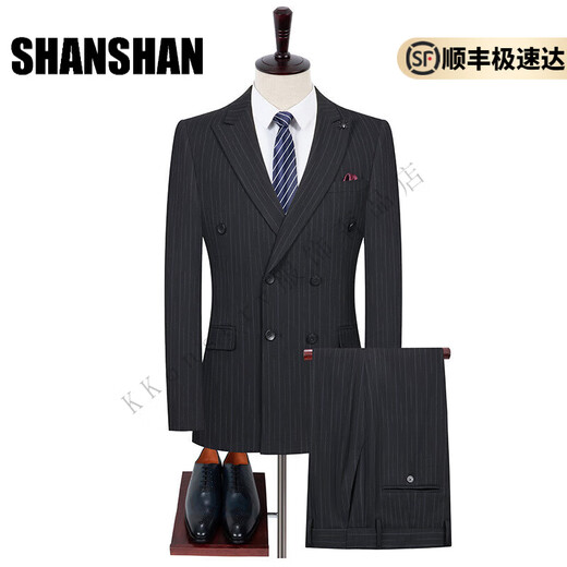 Shanshan (SHANSHAN) light luxury brand 2025 new men's suit suit business slim fashion comfortable suit suit for men black stripes L 175/48