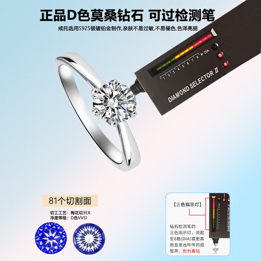 DRPT950D color moissanite ring opening adjustable six prongs one carat couple ring live engraving for men and women six prongs diamond ring 1 carat