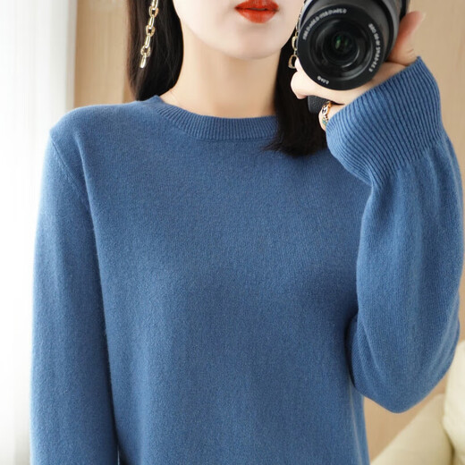 Soft and comfortable bottoming sweater for women, long-sleeved V-neck round neck pullover, sweater for women, loose top, fashion-round-neck-black 2XL 140-160Jin Jin is equal to 0.5 kg