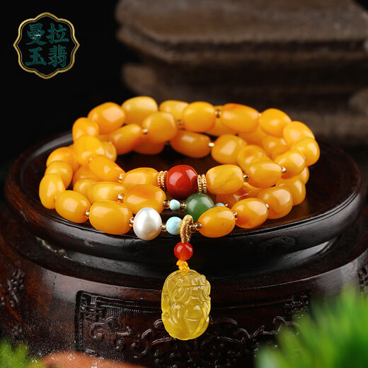 Manla Jade Pei Natural Beeswax Bracelet Women's DIY Jasper Accessories Pixiu Amber Multi-circle Bracelet 7.8MM Beeswax Bracelet
