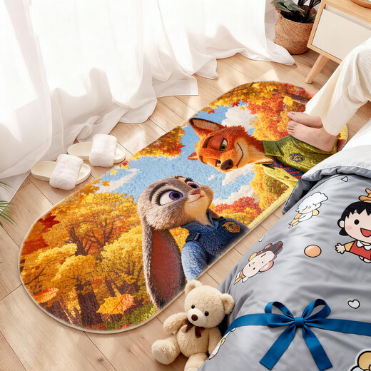 Dense velvet bedside blanket bedroom cartoon bedside carpet Zootopia machine washable plush flocking texture floor mat Zootopia Blue Sky 60cm*140cm