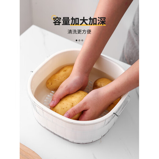 Fat Donglai's new double-layered vegetable sink drain basket for home living room plastic fruit plate kitchen thickened water filter vegetable basket washing vegetable basket transparent white small double-layered drain basket thickened and resistant to falling and washing fruits.