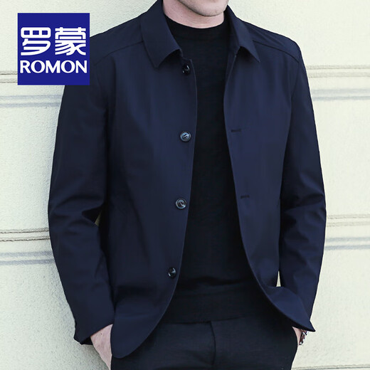 ROMON high-end light luxury lapel jacket men's middle-aged business casual jacket men's spring and autumn executive jacket dad wear regular button style-0501 black XL /180 size