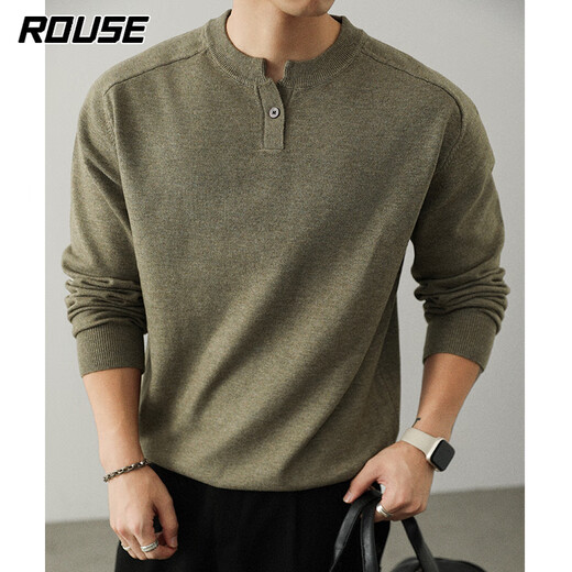 Lords Sweater Men's American Henley Collar Wool Sweater Men's Autumn and Winter Retro Round Neck Button Casual Warm Sweater Men Carbon Gray XL Recommended 130-145Jin Jin equals 0.5kg
