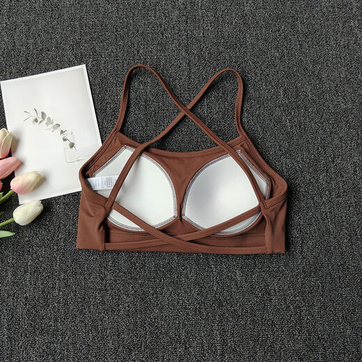 Cross-shoulder strap yoga bra for women with thin straps and beautiful back breathable quick-drying fitness sports bra training Pilates vest removable fantasy powder XL XL