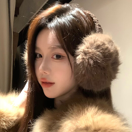 Lushanwu earmuffs for women, cute plush winter foldable warm brown coffee earmuffs Northeast antifreeze earmuffs earbags plush earmuffs coffee color