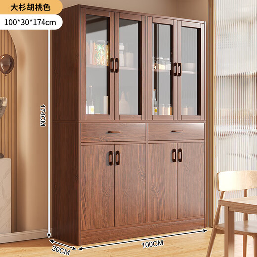 The middle shopkeeper wine cabinet living room wall-mounted integrated cabinet home meal preparation cabinet solid wood color tea cabinet entrance display cabinet partition cabinet 8 doors 2 drawers thickened and reinforced walnut color 100x30x174c