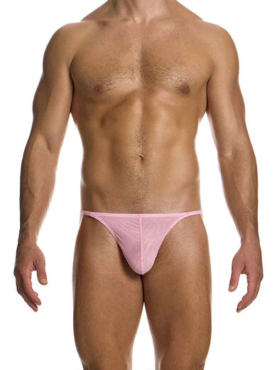 Sanqihu sexy men's thong double-layer gauze see-through high-elastic breathable bag T-pants 02512 Pink S