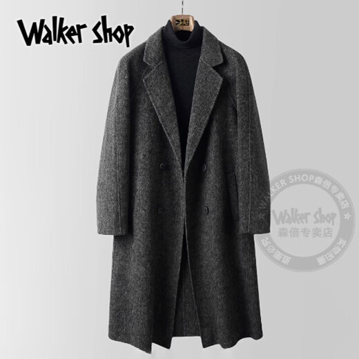 Walker Shop毛呢大衣2025秋季新款双面羊毛大衣男中长款双排扣风衣时尚外套男 混灰色 XL 150-175斤【卡码往小拍】