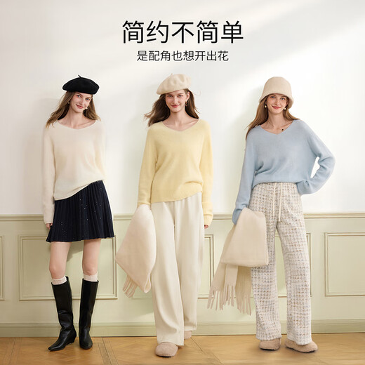 Xiangying Sheep Wool + Cashmere Yellow V-neck Sweater Women's 2025 Winter New Lazy Style Knitted Top Yellow S Contact customer service for a surprise