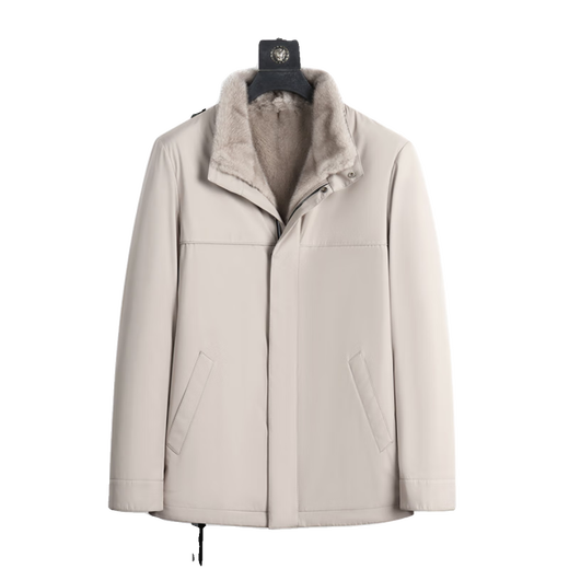 CHEVALPES international first-line brand velvet nikon men's mid-length mink full mink coat fur one-piece off-white XL 175