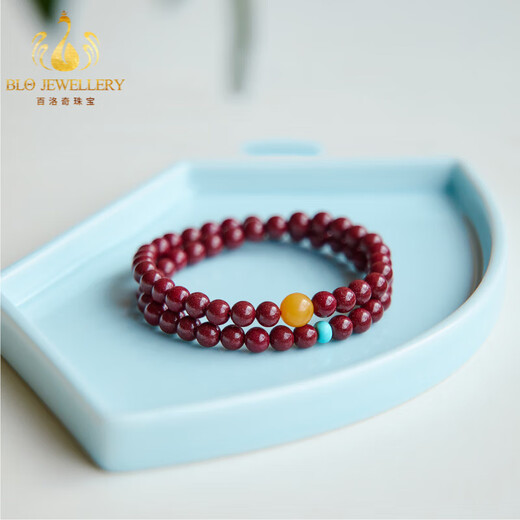 Bailuoqi Xiangxi original mineral cinnabar bracelet for women multi-circle beeswax beaded turquoise transfer bead bracelet beads 6mm