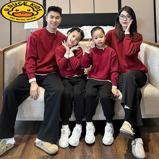 G.duck25 new autumn and winter crew neck sweater, thickened, versatile for a family of three and four, black trousers with velvet 150