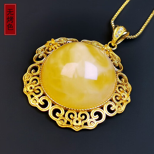 Amber School One thing, one picture, one certificate, beeswax pendant, clavicle chain necklace, natural amber necklace, 925 silver buckle silver chain, beeswax pendant, 7.38g, 31*11mm