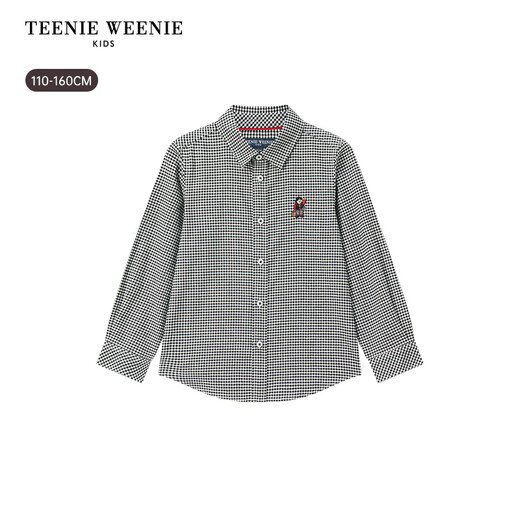 Teenie Weenie Kids 26th New Year Boys Classic Plaid Long Sleeve Lapel Shirt Black 140 cm